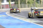 The Corvettes follow the Lamborghini, on the track though, not in reality....